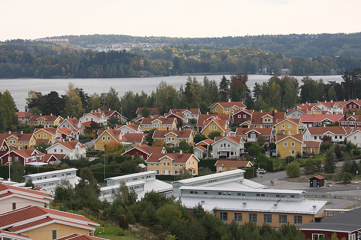 hiša, mestu Ekerö, stanovanj, Švedska, arhitektura, mesto, strehe