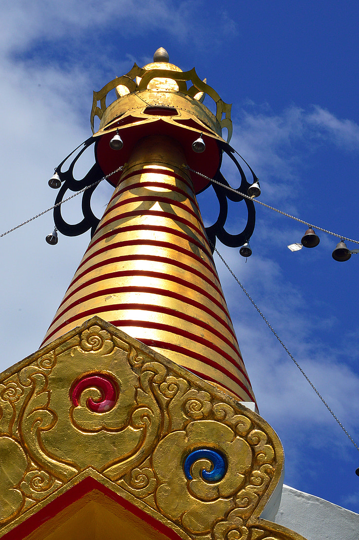 buddha, stupa, religion, buddhism, gold, statue, light