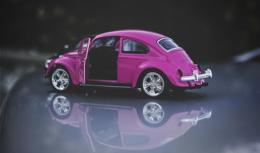 Bille, gamle, Pink, vintage, VW beetle, bil, transport
