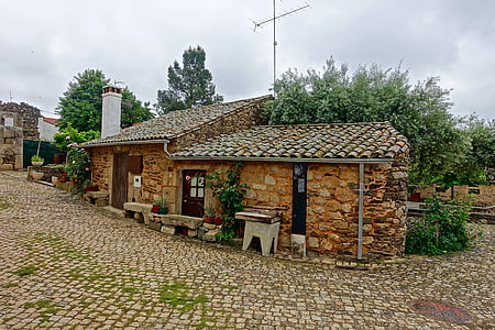 hytte, stein, tradisjonelle, hjem