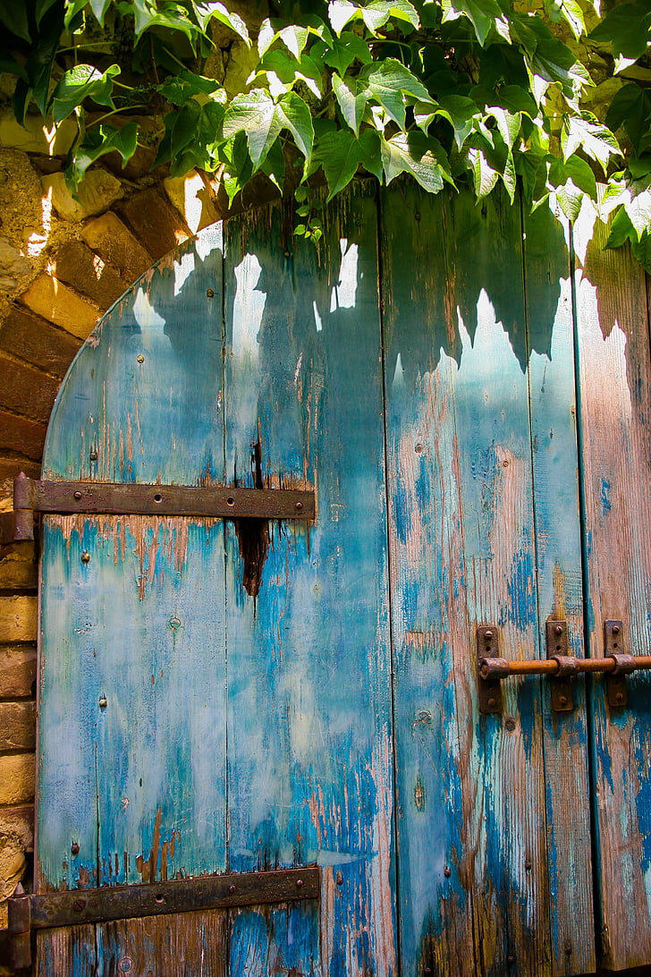 porte, vieux, bleu, bois, en bois, Rustic, grungy