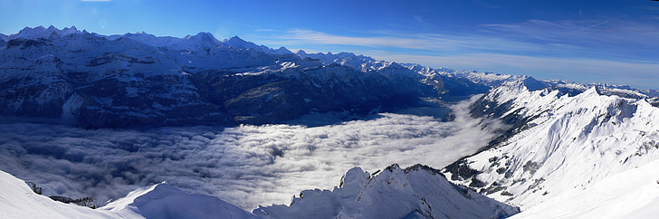 Alpene, fjell, Vinter, Panorama, snø, Ski, vinterferie