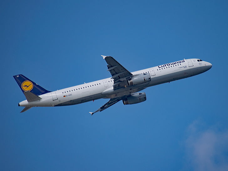 Lufthansa, uçak, Almanya, Havaalanı, Rhein-main, Başlat, Kalk git