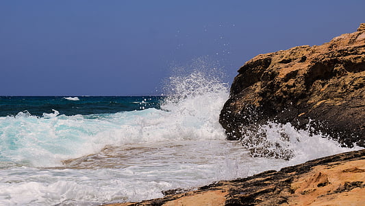 rocky coast, sea, waves, nature, blue, landscape, spray