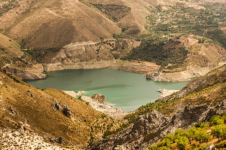 andalusia, spain, landscape, mountain, scenery, lake, water