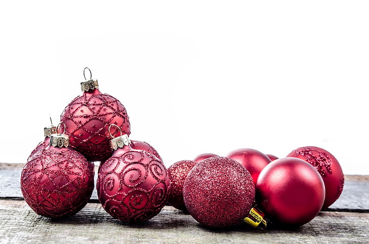 dekorasjon, rød, juletider, Christmas baubel, julekort, hvit, gnisten