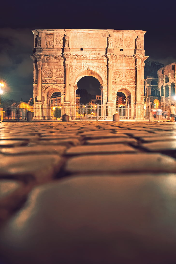 rome, night, triumphal arch