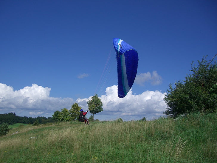 paragliding, start proef, piloot, Paraglider, zwevende zeilen, hemel, blauw