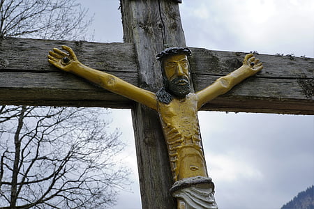 cross, allgäu, behind stone, mountains, nature, faith, religion