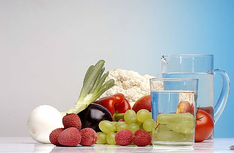 sadje, vode, Tihožitje, steklo, poletje, prehrana, na zdravje