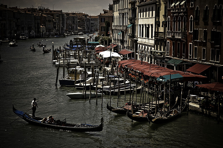 gondola, canal, Veneţia, Italia, turism, barca, apa