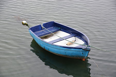barco, agua, Lago, azul, barco de madera, pescadores, Ver