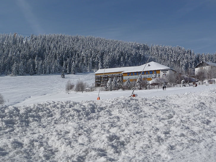 Oberwiesenthal, panoramy, zimowe, śnieg, zimno, na zewnątrz, Natura