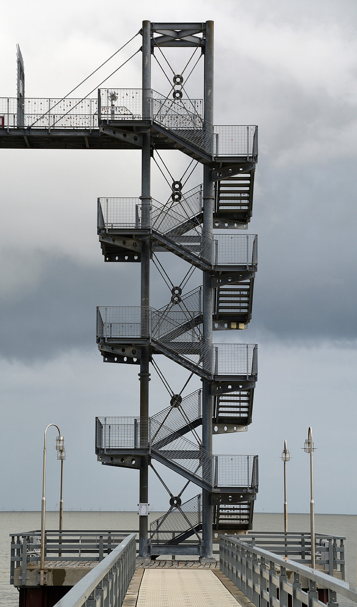 escala de cargol, escales, emergència, arquitectura, metall, augment, Torre d'observació