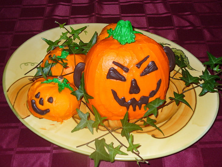 Pastís de carbassa, taronja, Halloween, temporada, carbassa, Jack-o-lantern
