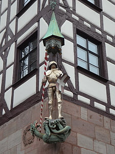 knight, dragon, middle ages, old town, facade, truss, fachwerkhaus