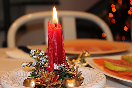 stearinlys, rød, jul, flamme, dekoration, voks, guld