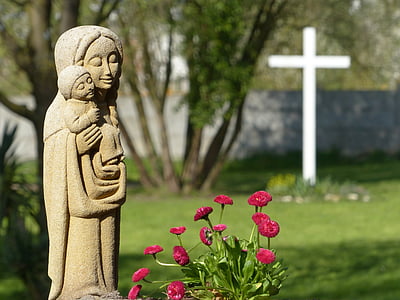 Jomfru Maria, statue, barn jesus, kristen kunst, religion, tro, Cross