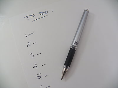 seznam, seznam úkolů, připomenutí, úkol, kancelář, zápis, pero