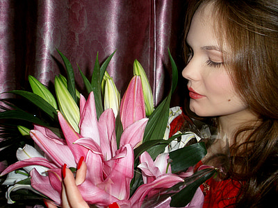 bouquet, girl, woman, beauty, youth, model, photo