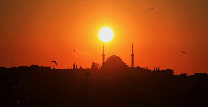 Istanbul, den, Západ slunce, siluety