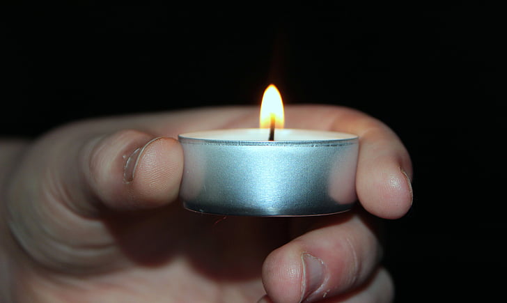 candle, tealight, light, child's hand, keep, flame, candlelight