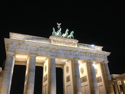 Gerbang Brandenburg, Berlin, malam, foto malam, Landmark, Quadriga, arsitektur