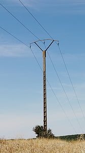 kabel, elektřina, kabely, elektrické, elektrické vedení, obloha, pylon