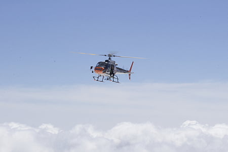 helicopter, sky, clouds, flight, air, fly, aircraft