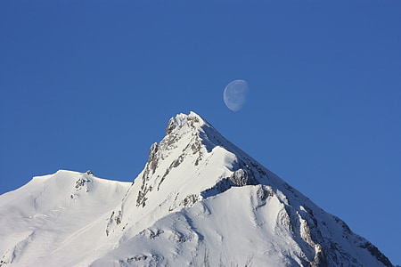 montagne, Lune, paysage, en plein air, neige