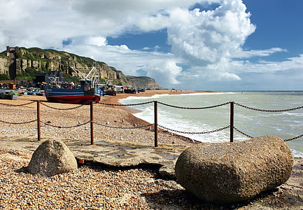 Hastings, praia, Costa, Inglaterra, à beira-mar, Sussex, mar