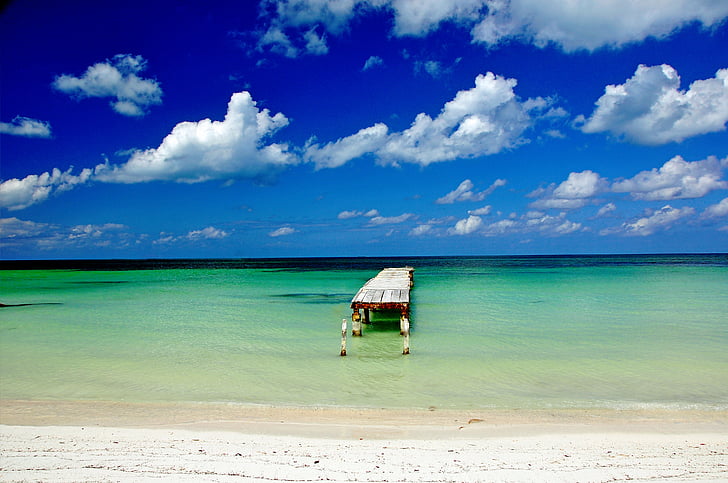 holiday, sun, beach, lonely, blue, clouds, travel