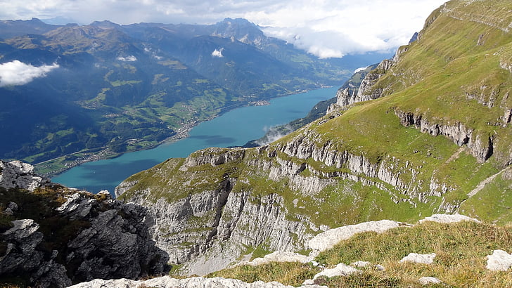 Suíça, paisagem, Alpes, Alpina, cenário, montanha, Lago