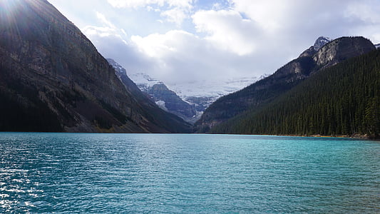 Lake louise, Lago, Banff, cielo, de lago en melaka, montaña, Canadá