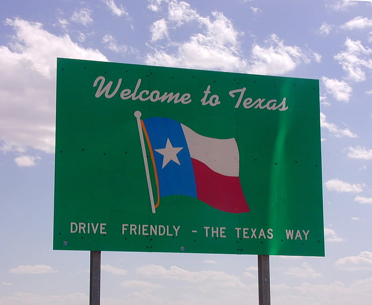 Texas, USA, Välkommen, sköld, gränsen, tecken