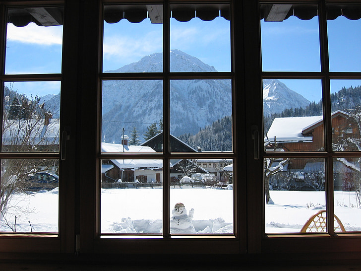 ดู, allgäu, breitenberg, ภูเขา, มุมมองของหน้าต่าง, หิมะ, หิมะ