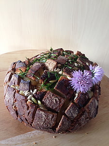 bread, chives, sunflower seeds, flowers, cheese, cheese bread, nutrition