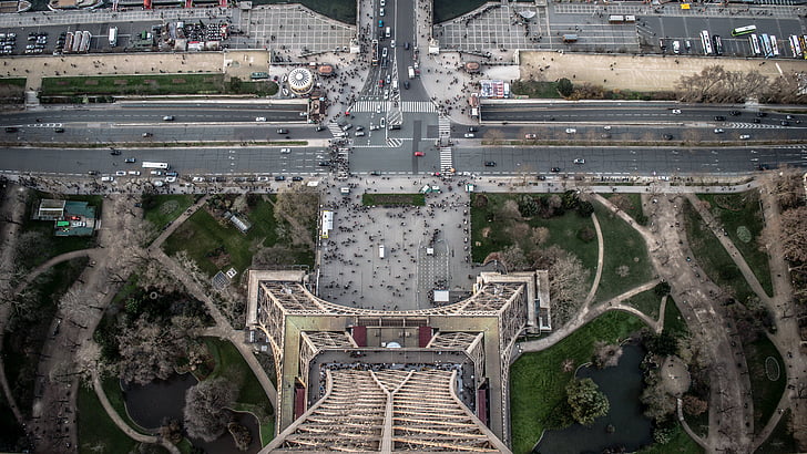 arquitectura, cotxes, ciutat, Torre Eiffel, punt de referència, París, carretera