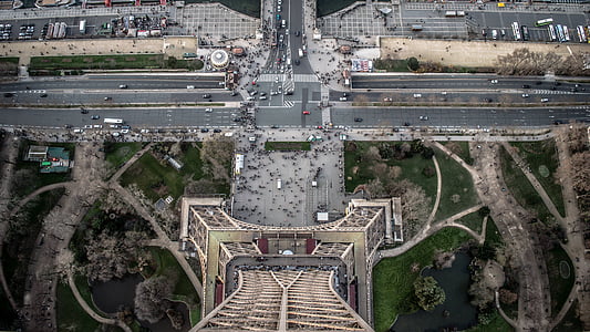 архитектура, автомобили, град, Айфеловата кула, забележителност, Париж, път