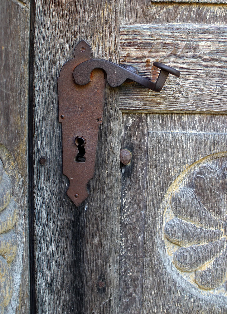 durų rankena, senas, metalo, rankena, įvestis, antikvariniai, rūdžių spalvos
