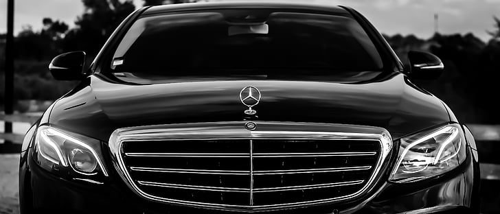 mercedes, black, luxury, automobile, vehicle, car, hood