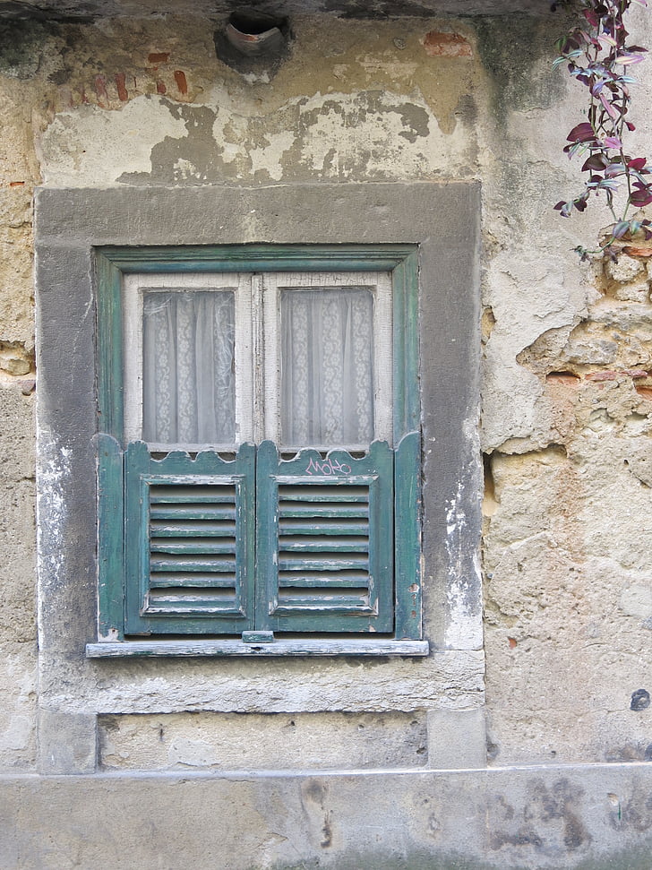 window, green, curtain, decay, charm, vintage, lisbon