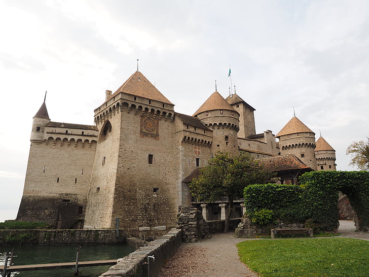 Chillon castle, slott, Chillon, Veytaux, Wasserburg, Genèvesjön, Schweiz