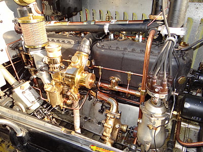 vintage, motor, engine, old, automobile, brass, copper