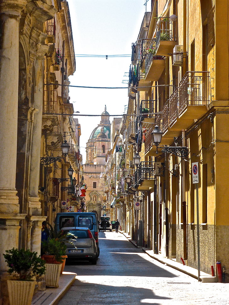Lane, înguste, alee, stradă, Marea Mediterană, Sicilia, trotuar