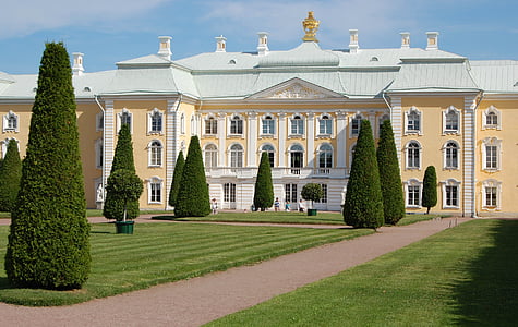 Istana Peterhof, barang antik, arsitektur, seni, besar, biru, cerah