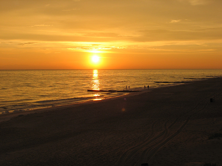 zachód słońca, niebo, Słońce, Natura, Plaża, Ocean, morze