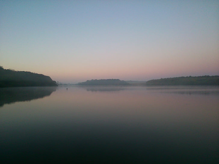 lake, sunrise, nature, deseda, fog, river, water