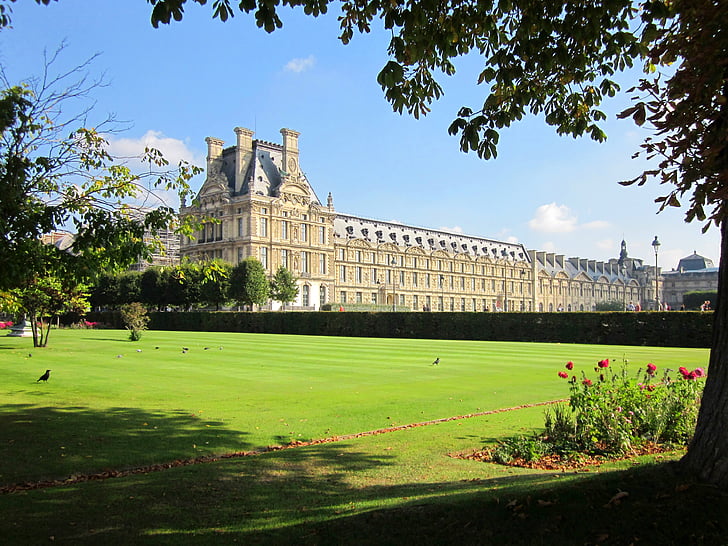 palác Louvre, Pavillon de marsan, trávnik, Park, múzeum, Paríž, Francúzsko