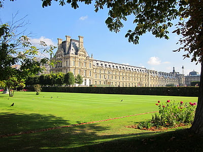 Louvre palace, Pavillon de marsan, græsplæne, Park, Museum, Paris, Frankrig